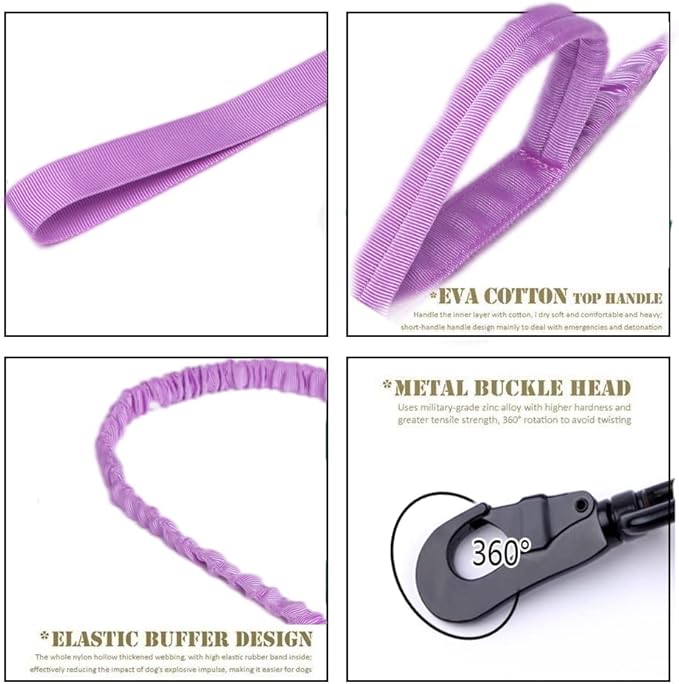 Xqpetlihai Tactical Dog Collar and Leash Set Adjustable Military Nylon Dog Collar with Control Handle and Heavy Duty Metal Buckle for Large Dogs（Purple XL