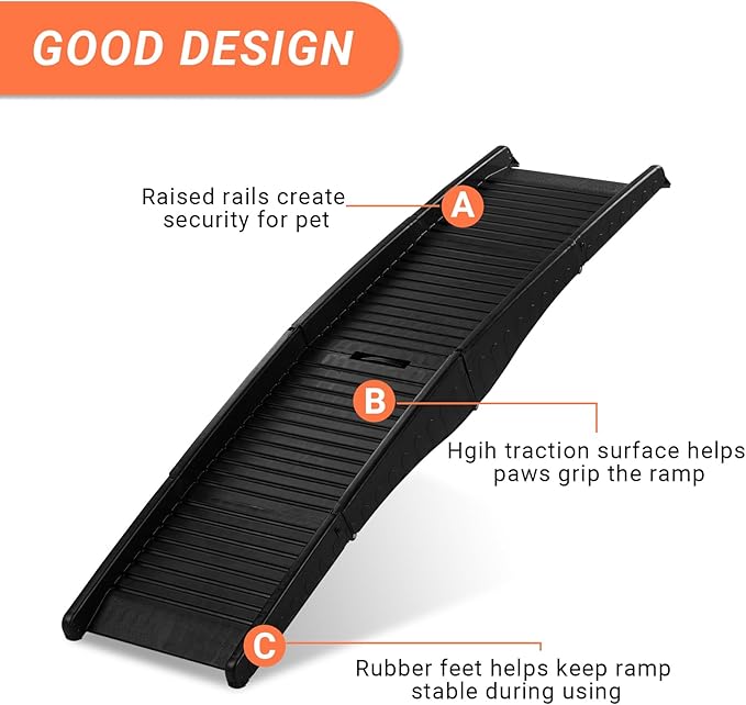 Outvita Dog Ramp, 61" Folding Pet Ramp for Car, SUV, Truck, Bed, Easy Access for Large Dogs Weight Bearing up to 150 Lbs, Non-Slip Step Surface, Lightweight Portable