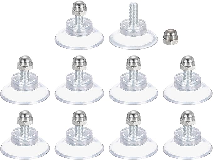 uxcell 10 Packs Suction Cups for Glass 34mm/1.3" Dia Clear PVC Window Glass Suction Sucker Pads with M6 x 13mm Screw for Window Bathroom Door Glass Wall Car Sun Shade