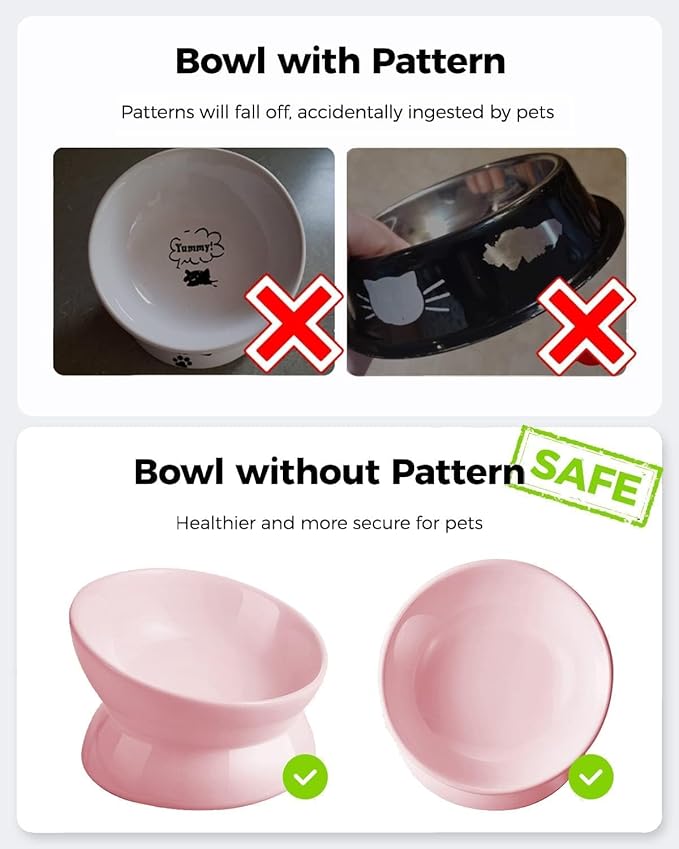 LoeJan Elevated Cat Food Bowl, 5 Oz Ceramic Raised and Tilted Water Bowl, Anti Vomiting and Protect Pets' Spines Dishes for Small Dog, Fat Faced Cat, Kitten (Pink, 2 Pack)