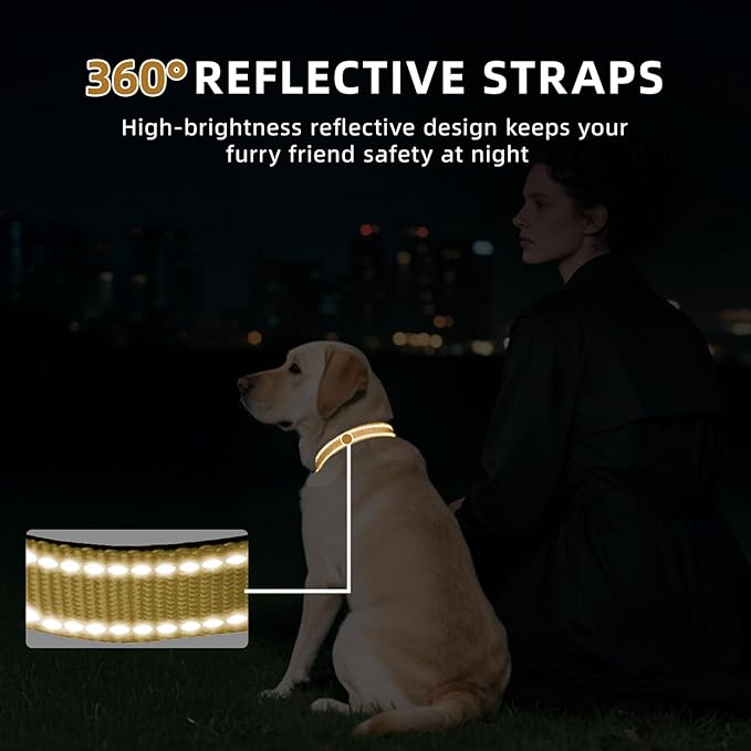 Reflective Dog Collar for Extra Large Dogs, Adjustable Collar with Soft Neoprene Padded, Durable Buckle for Daily Walking,Khaki,XL