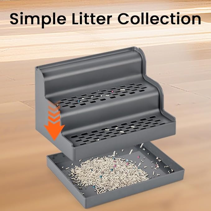 Litter Box Step,Litter Box Ramp/Catcher, Anti-Tracking, Easy to Clean Cat Ramp for Older Cats and Small Cats (Dark Gray)