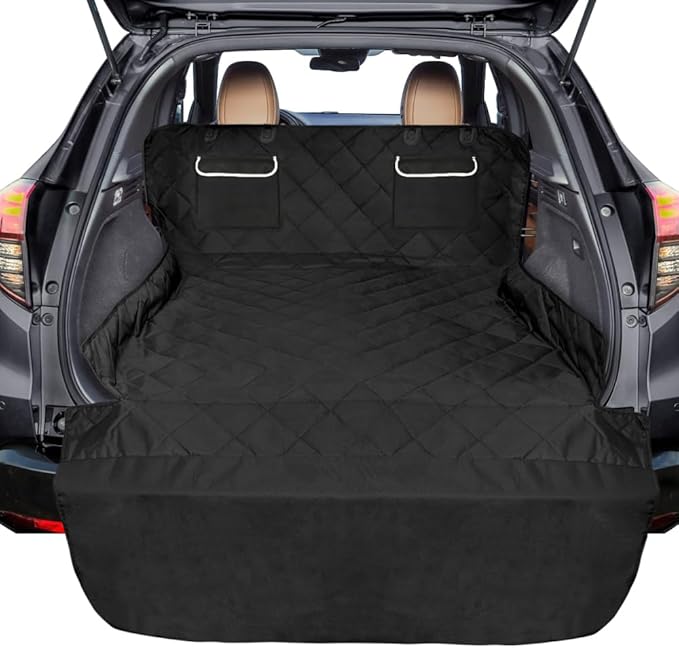 F-color SUV Cargo Liner for Dogs, Waterproof Pet Cargo Cover Dog Seat Cover Mat for SUVs Sedans Vans with 2 Large Pockets, Non-Slip, Large Size Universal Fit, Black