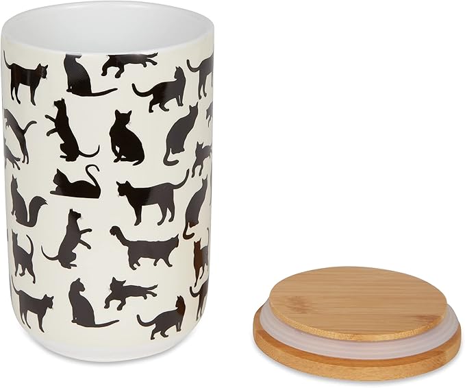 Bone Dry Ceramic Treat Jar for Cats and Dogs, Bamboo Lid, Dishwasher Safe Canister, 4x6.5, Black/White, Cat Treats (Pack of 6)