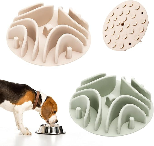 2 Pcs Slow Feeder Insert for Dog Bowl, Anti-Choking Silicone with Strong Suction Cups, Fits Most Dog Bowls, Ideal for Medium, Large Breeds (Green+White)
