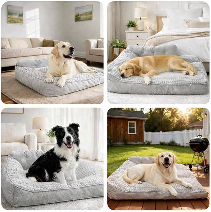 Extra Large Dog Bed, Dog Sofa & Mat with Sides, Warm & Cozy Calming Bed, Durable Comfortable Pad with Reasonable Curves, Machine Washable & All-Season Use for Room to Move Freely