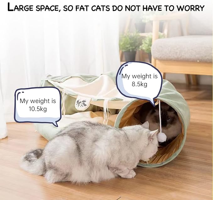 LEFTSTARER 2-in-1 Collapsible Cat Tunnel for Indoor Bed and Hideout - Pet Dog Rabbit Bunny Ferret Tunnel Tubes Toys with Removable Washable Mat, Tower Wheel Stuff