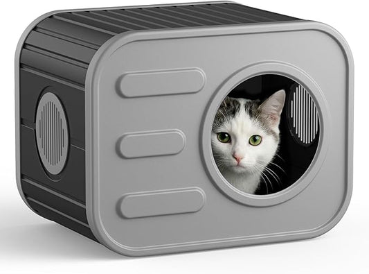 ONBRILL Outdoor Cat House Weatherproof with Dual Ventilation Windows, Spacious Durable PP Material Cat House for Outdoor Indoor Use, Easy to Assemble and Clean, Black