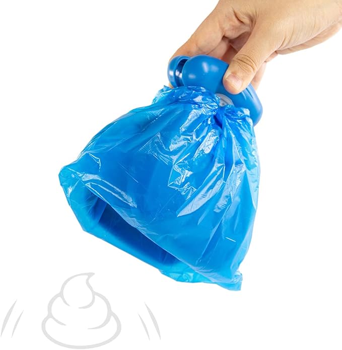 Dog Poop Scoop with Waste Bag Dispenser - BLUE, 10 Refill Bags and Expandable Silicone Body - Compact Portable Design for Easy Storage by Fuzzy Fusion (A Grand Fusion Company) (Blue)