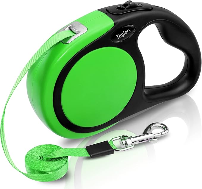 Taglory Retractable Dog Leash, 16ft No Tangle Leash Retractable for Small Medium Dogs Up to 44 lbs, One-Handed Brake, Pause, Lock, Green