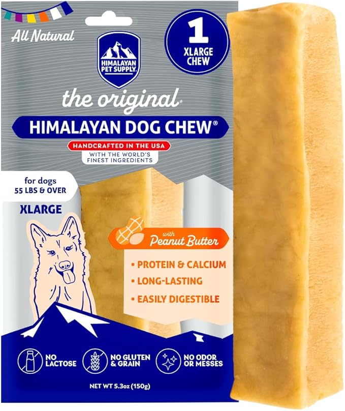 Himalayan Chew Original Yak Cheese Chew, Peanut Butter, 1 X-Large Stick, 5.3 oz, Gluten Free, Healthy Treats, Grain & Lactose Free 100% Natural, Long Lasting Chews for s Over 55 lbs