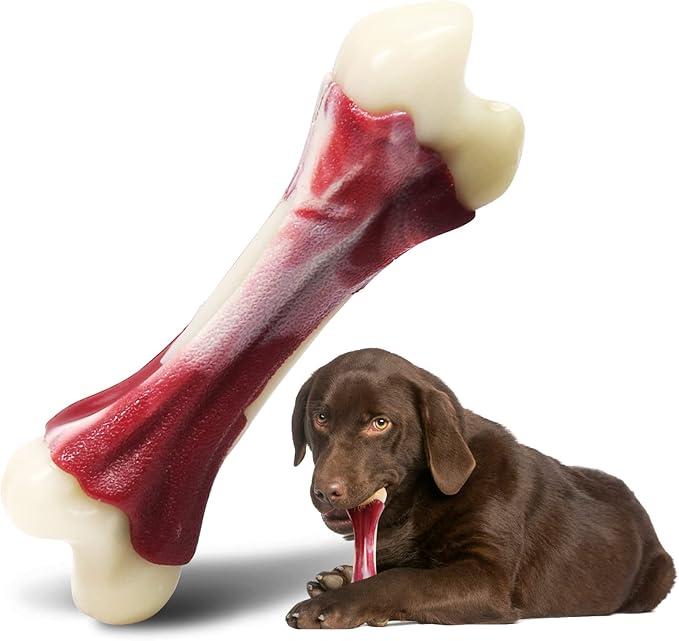 Dog Chew Toys for Aggressive Chewers - Indestructible Nylon Puppy Bone Tough Teething & Calming for Large Medium Breeds(10lbs-70lbs) Birthday Gift Christmas (1 Pack, Beef)