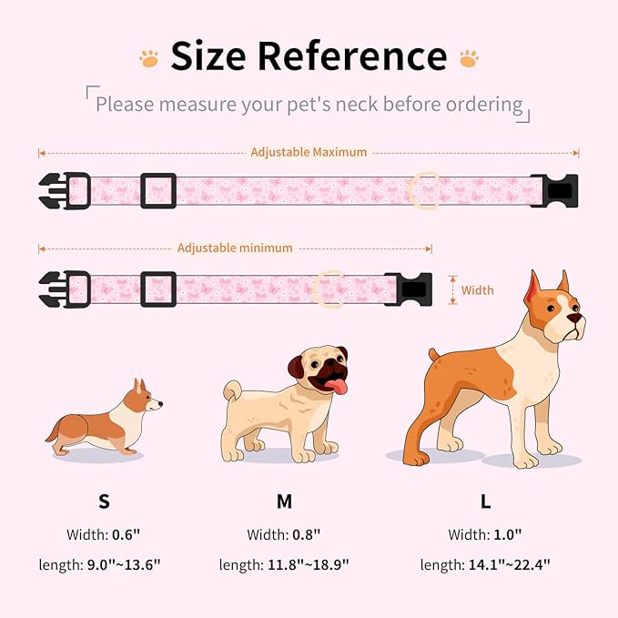 Cotton Dog Collar,Adjustable Cute Puppy Collar with Moon Patterned Design for Small Medium Large Dogs,Soft and Fancy Pet Collar with Safety Buckle for Girl Boy Dogs (Pink Butterfly, Medium)