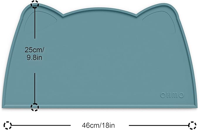 OHMO - Cat Food Mat, Silicone Pet Feeding Mat for Floor Non-Skid Waterproof Dog Water Bowl Tray, Easy to Clean Pet Placemat (Light Blue, 18 * 9.8'')