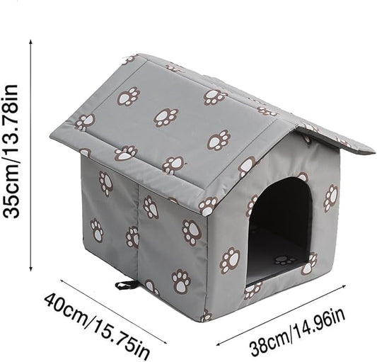 VARMTOR Outdoor Cat House, Cat Houses for Outdoor Cats, Weatherproof Warm and Insulated Cat House with Transparent Curtain Pet House, Stray Cats Shelter
