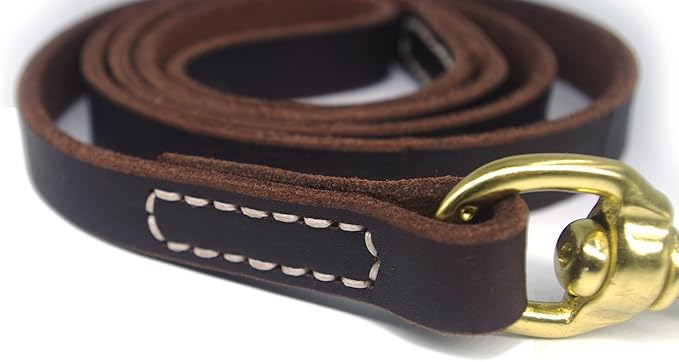 Genuine Leather Dog Training Leash. 4/6 ft Length 3/5 inch Width for Medium and Large Dogs.(4 feet)