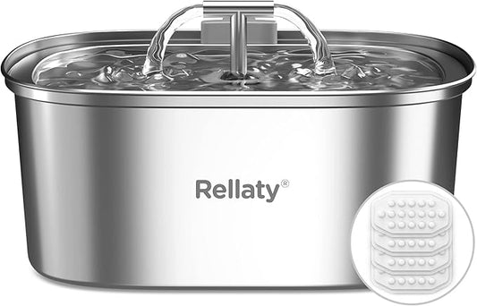Cat Water Fountain Stainless Steel: 3.2L/108oz Pet Fountain Water Bowl Dog Drinking Dispenser Cat Feeding & Watering Supplies Animal Metal Kitty Spout for Cats Inside with 4 Replacement Filters