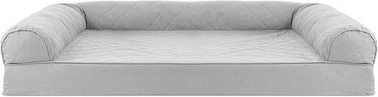 Furhaven Replacement Dog Bed Cover Quilted Sofa-Style, Machine Washable - Silver Gray, Jumbo (X-Large)