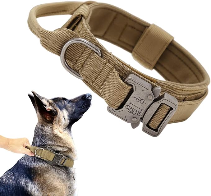 Xqpetlihai Tactical Dog Collar Adjustable Military Nylon Dog Collar with Control Handle and Heavy Duty Metal Buckle for Medium and Large Dogs (Brown,XL)