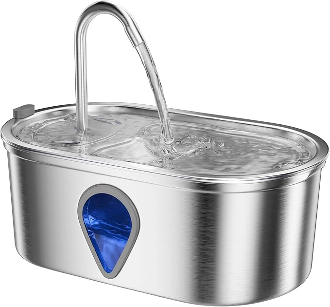 Cat Water Fountain Stainless Steel, 3.5l/118oz Cat Fountain with Water Level Window Silent Pet Fountain for Drinking, Automatic Cat Water Dispenser Indoor（118oz）