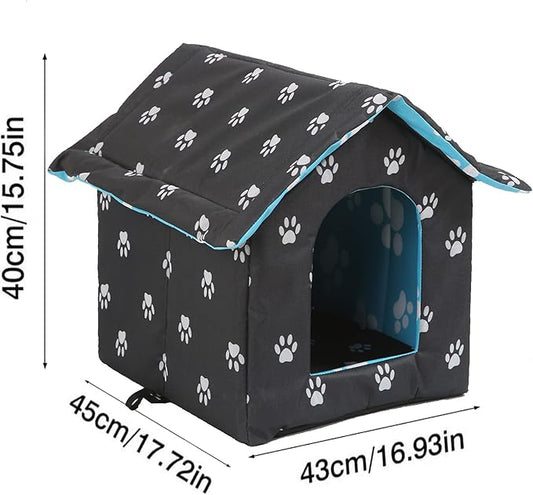 Outdoor Cat House, Cat Houses for Outdoor Cats, Weatherproof Warm and Insulated Cat House with Transparent Curtain Pet House, Stray Cats Shelter (Black, Large-Houses)