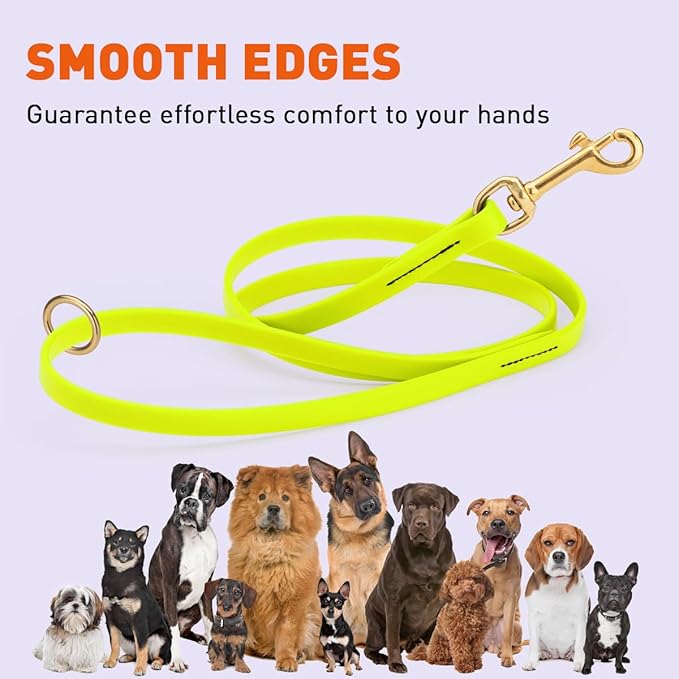 Viper Biothane K9 Working Dog Leash Waterproof Lead for Tracking Training Schutzhund Odor-Proof Long Line with Solid Brass Snap for Puppy Medium and Large Dogs 6ft, Safety Yellow