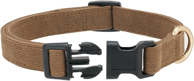 Soft Corduroy Fibric Dog Collar, Quick Side Release Buckle, for Large Dogs.(Brown,Large:17-26")
