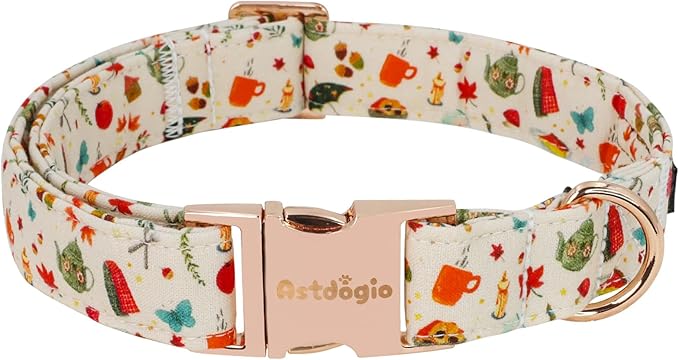 Autumn Dog Collar竊똕oft Cotton Handmade Pet Collar with Autumn Tea Party Design for Small Medium Large Dogs, Adjustable Collars for Fall Walks竊똖ea-Time Adventures & Fireside Snuggles -XS