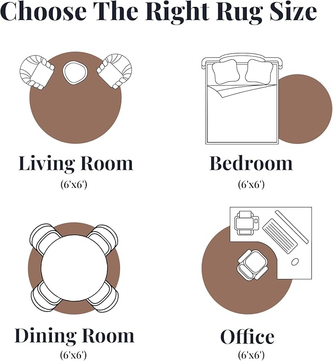 Area Rug Living Room Washable Rugs: 6x6 Modern Neutral Abstract Low Pile Non Slip Floor Carpet - Large Soft Thin Stain Resistant Rug for Bedroom Dining Indoor Office Home, Brown Grey