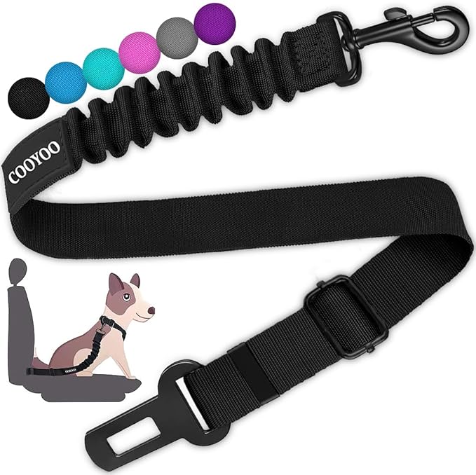 COOYOO Dog Seat Belt, Durability Retractable Dog Car Harness Adjustable Dog Seat Belt for Vehicle Nylon Pet Safety Seat Belts Heavy Duty & Elastic (1 Pack Black)
