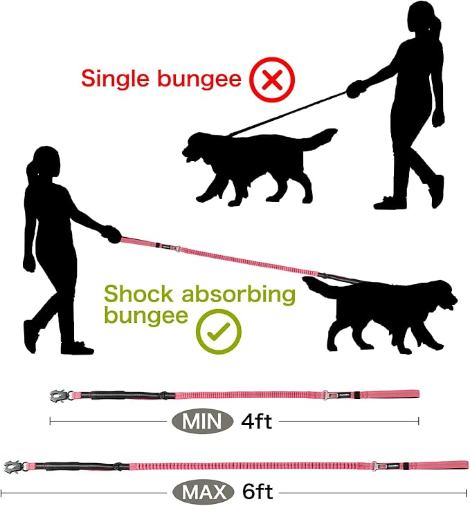Heavy Duty Tactical Dog Leash with Quick Release Carabiner and Highly Reflective Threads,4-6FT Power Stretch Dog Leash for Medium Large Dogs