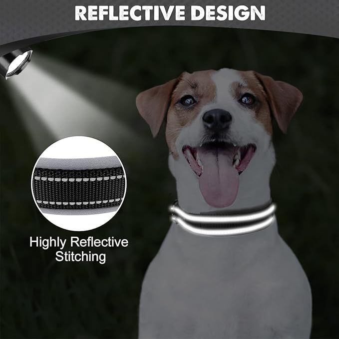Joytale Dog Collar for Small Dogs, Neoprene Padded and Adjustable, Reflective Wide Heavy Duty Pet Collars with Durable Metal Belt Buckle for Walking, Black, S