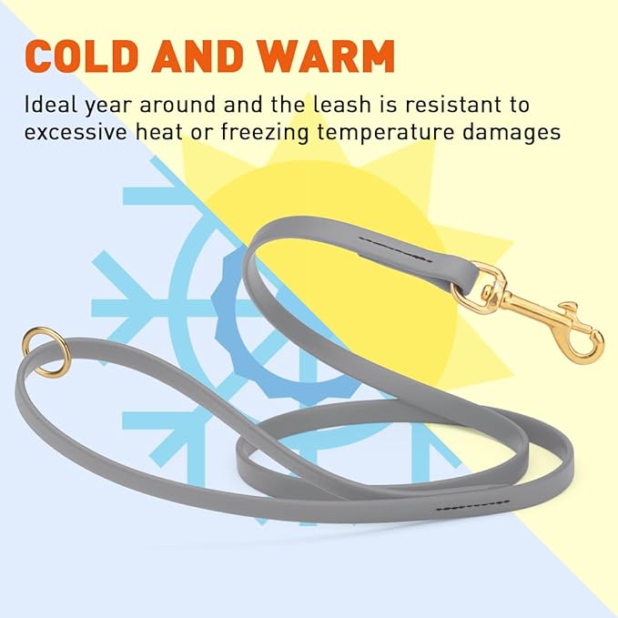 Viper Biothane K9 Working Dog Leash Waterproof Lead for Tracking Training Schutzhund Odor-Proof Long Line with Solid Brass Snap for Puppy Medium and Large Dogs 4ft, Battleship Gray