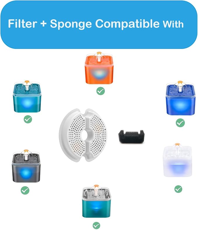 12 Pack Cat Water Fountain Filters with Sponges for 67oz/2l Pet Fountain Replacement Filter Compatible with AONBOY,iPettie & Wonder Creature NEUCOMBBT