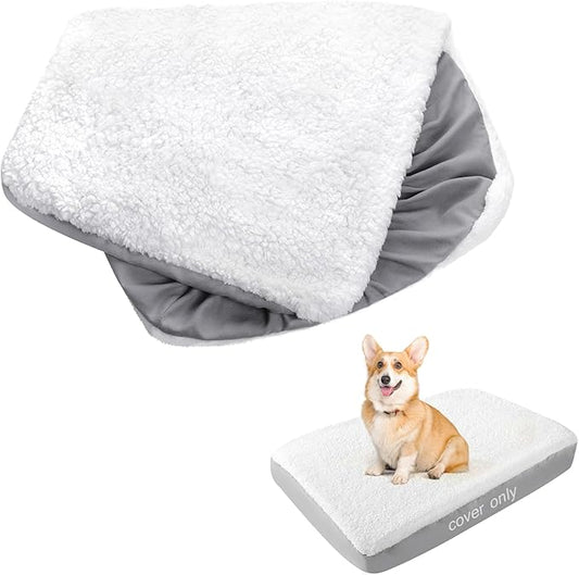 Waterproof Dog Bed Cover Replacement - Washable, Easy to Remove, Plush Pillow Cover, Soft and Comfortable for Puppy and Pet