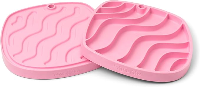 West Paw Seaflex Waves Feast Mat – All-in-One, Slow Feeder, Lick Mat – Encourages Foraging & Food Exploration - Engages Picky Eaters & Slow Feeding - Versatile – Easy to Clean, Non-Toxic - Bubblegum