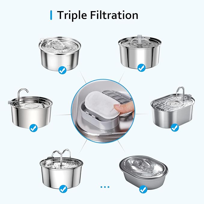 Cat Water Fountain Filters,10 Pack Cat Fountain Filters,Cat Fountain Replacement Filters for 67oz/2L&108oz/3.2L Stainless Steel Cat Water Fountain,Pet Water Fountain Filters (10 Filters & 10 Sponges)