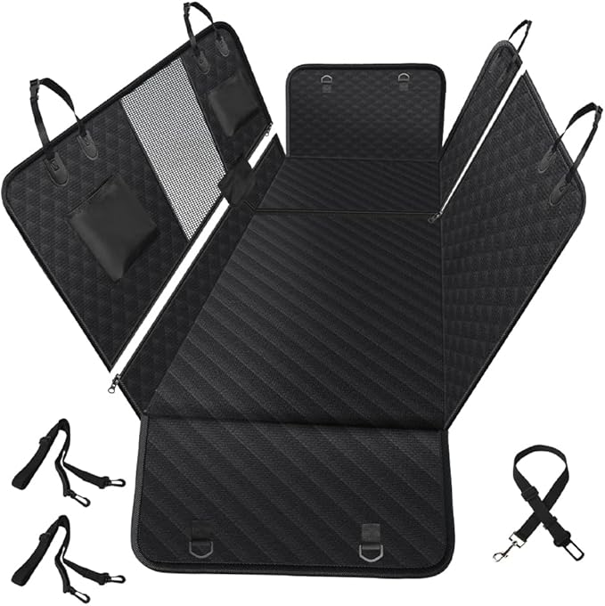 Vailge 6 in 1 Car Seat Cover for Back Seat, 60/40 Split, 100% Waterproof with Mesh Window, Scratch Prevent Anti-slip Dog Hammock, Standard