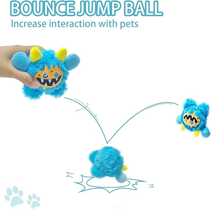 Plush Squeaky Dog Toy Ball, Chew Guard, Soft and Comfortable, Training and Companionship, Little Monster Puppy Toys Suitable for All Breeds, (Blue, Small)