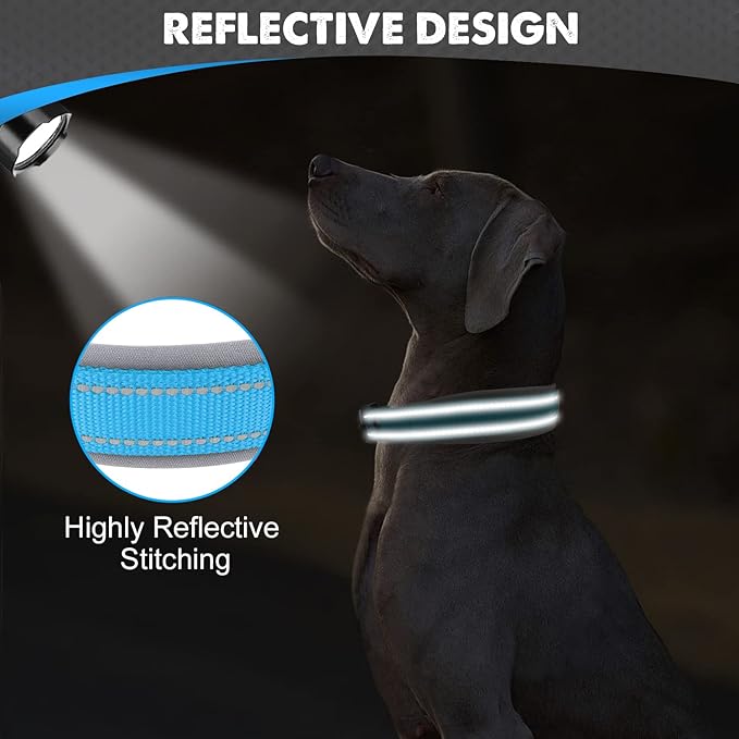 Joytale Dog Collar for Large Dogs, Neoprene Padded and Adjustable, Reflective Wide Heavy Duty Pet Collars with Durable Metal Belt Buckle for Walking, Sky Blue, L