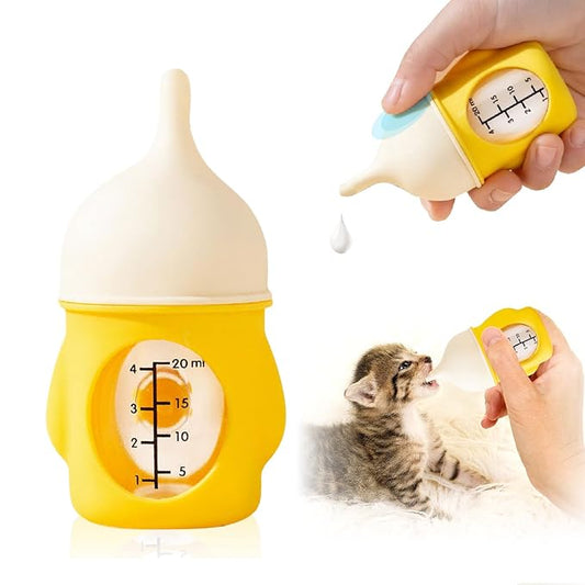 Ergonomic Pet Nursing Bottle,Puppy Bottles for Nursing Puppy Milk - 20ml Slow Flow Kitten Bottle Feeding kit for Newborn Kittens/Puppies/Small Animals, Easy-Clean Silicone Feeder (‌Yellow‌)