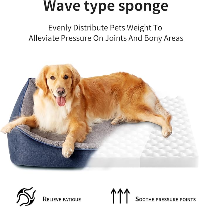 Orthopedic Dog Beds for Medium Dogs, Durable Egg Crate Foam Sofa Dog Bed wit Washable Removable Cover,Waterproof Lining,Pet Bed for Large Dogs (Navy Blue-Velvet, 39.4" L x 31.5" W x 7.4" Th)