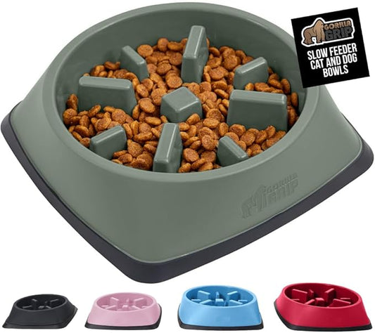 GORILLA GRIP Patented BPA Free Slow Feeder Dog Bowls, Interactive Puzzle Toy for Dogs and Cats Food Training Enrichment, Keeps Pets Busy and Prevents Puppy Overeating, Small Breeds, 1 Cup, Sage Green