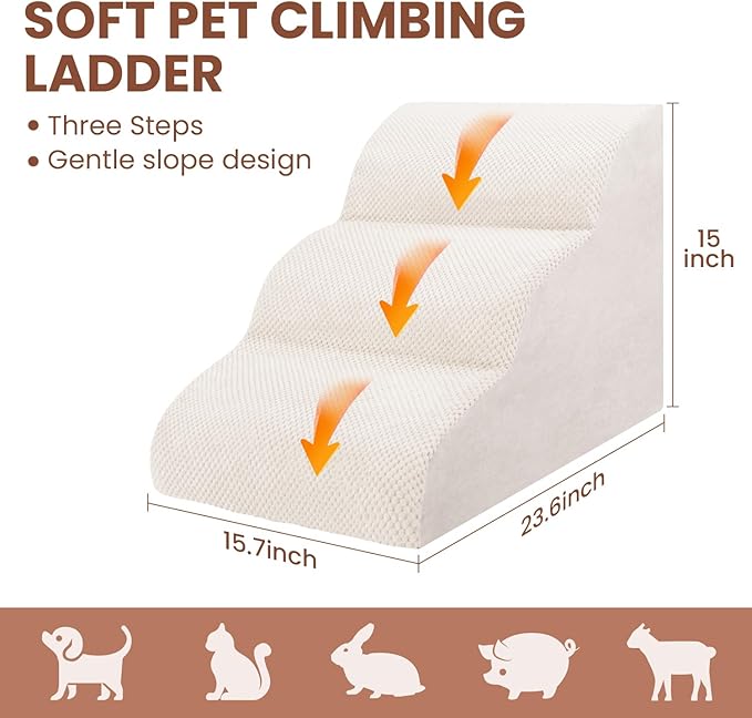 Dog Stairs for Small Dogs, High Density Foam Dog Steps, Extra Wide Non-Slip Pet Ramp for High Beds Or Couch, Soft Doggie Ladder for Dogs Injured, Older Pets, Small Cats