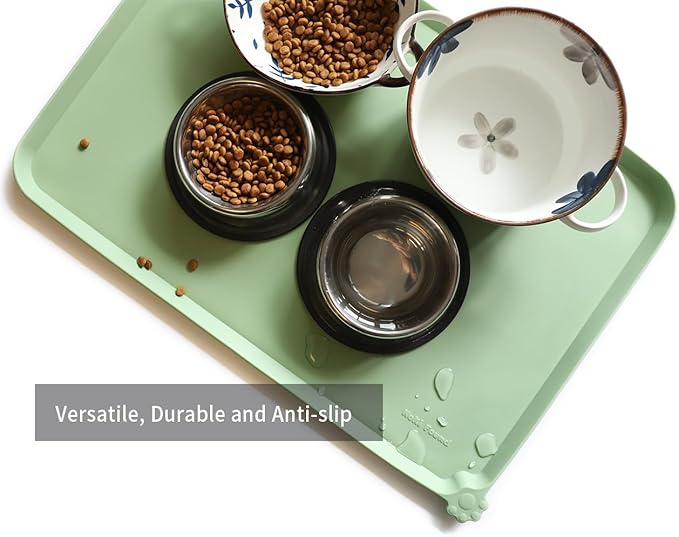 Hoki Found Large Silicone Pet Food Mats Tray - Non Slip Dog Cat Bowl Mats Placemat - Pet Feeding Mat - Waterproof Dog Cat Food Mats -Pet Water Mats for Floors - Jade