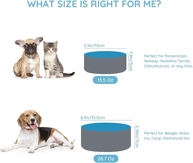 SPUNKYJUNKY 28.7OZ Ceramic Dog and Cat Bowl, Modern Cute Weighted Food Water Bowl for Replacement Blue-Grey (2 Pack)