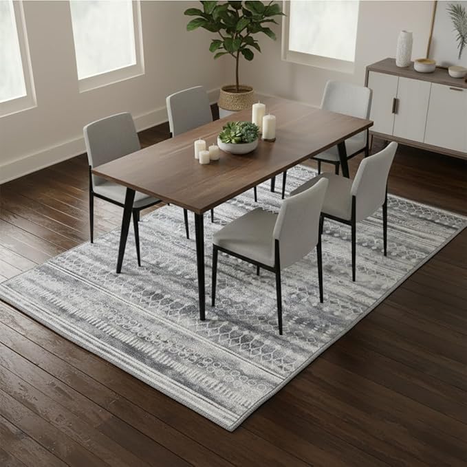 Muddy Mat짰 Greyline 3ft x 5ft Washable Area Rugs for Living Room, Bedroom & Dining Room ??Modern Soft Low Pile Non Slip Carpet ??Pet Friendly Waterproof Foldable Rugs for Home