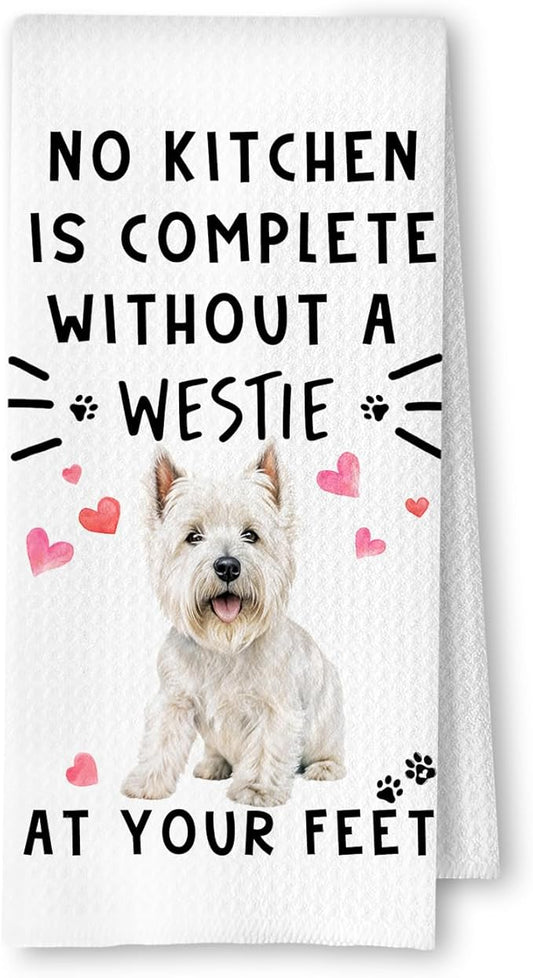 Westie Funny Dog Kitchen Towels for Women - A Kitchen is Not Complete Without A Westie Dish Towel Waffle Weave Hand Towels for Home Bathroom,Dog Lovers Gift,16×24 Inch