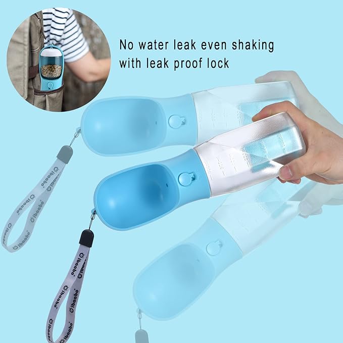 Dog Water Bottle with Food Container & Poop Bag Holder, Travel Water Bowl, Portable Pet Dispenser, Dog Gifts Stuff Accessories Items, Puppy Essentials for Yorkie Chihuahua Walking Hiking
