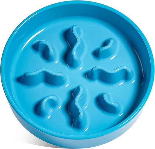 LE TAUCI PET Ceramic Slow Feeder Dog Bowls Small Breed, 0.5 Cups Dog Food Dish for Fast Eaters, Puzzle Bowl for Small Dogs and Cats, 5.5 Inch-Blue
